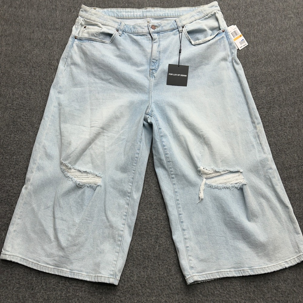 For Luv Of Denim Vintage Relaxed Gaucho High Rise Jeans Womens 24‎ Distressed